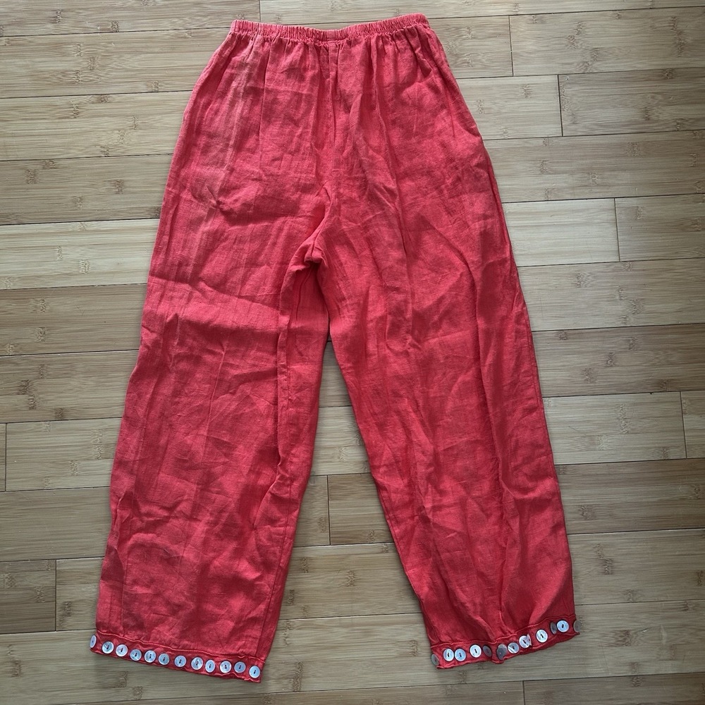Willow Womens Red Linen Boho Pants Small Cropped Bohemian Hippie Artsy Pull On * - Picture 9 of 11